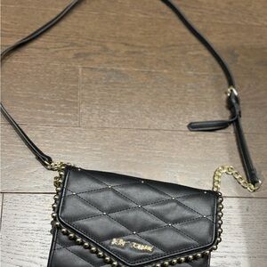 Betsey Johnson Black Quilted Crossbody Bag with Gold Studs